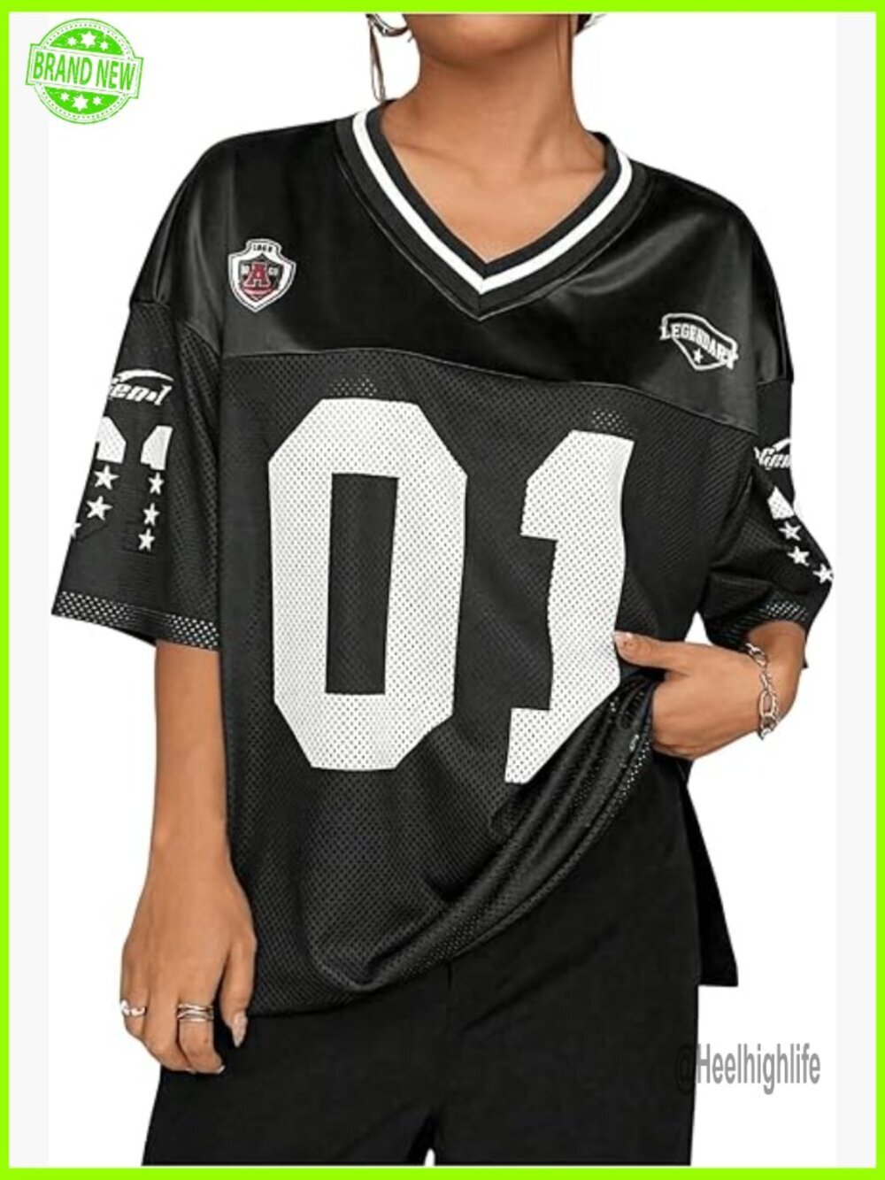 Plus Size Football Jersey T-Shirt V-Neck Half Sleeve Streetwear Top